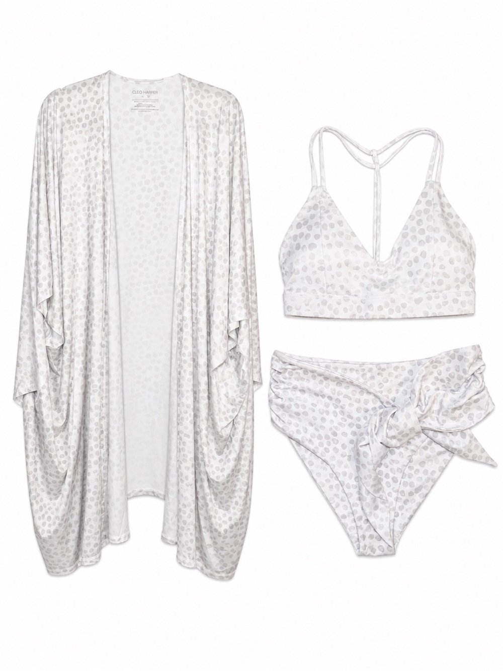 EUC Cleo Harper Swim Bundle 3 Pc Cover Up Bikini Set White Spot Print S/M